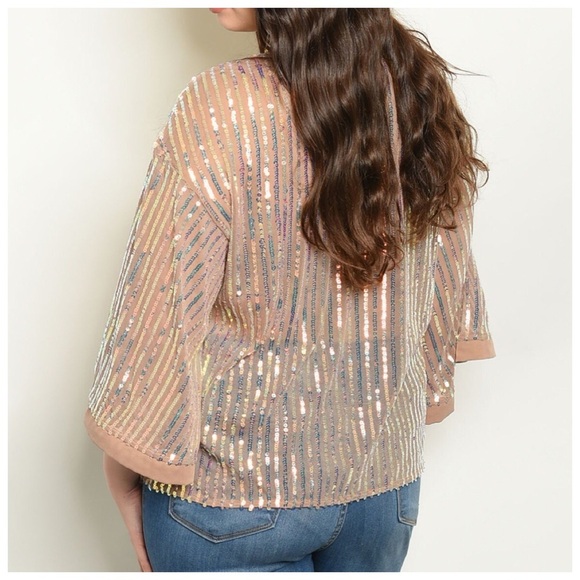 🆕Plus size Beautiful Mocha sequin mesh top - Picture 4 of 5